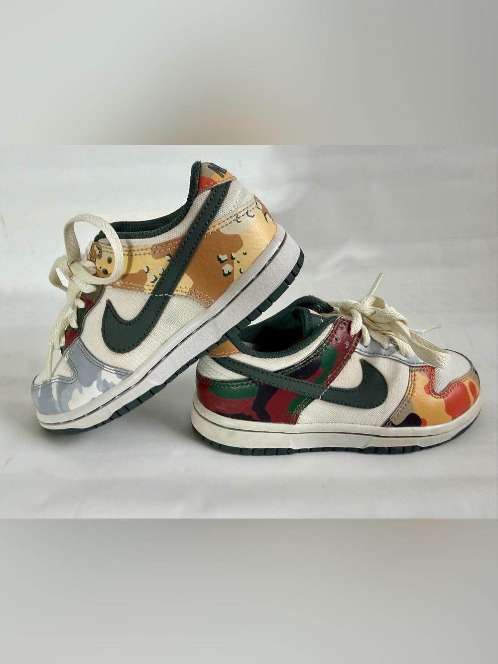 Nike Toddler Dunk Low Sail Sneakers in White and Multi-Color Camo
